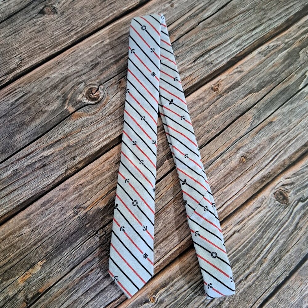 Skinny Tie Madness Nautical Skinny Tie blue white and red with anchors stripes